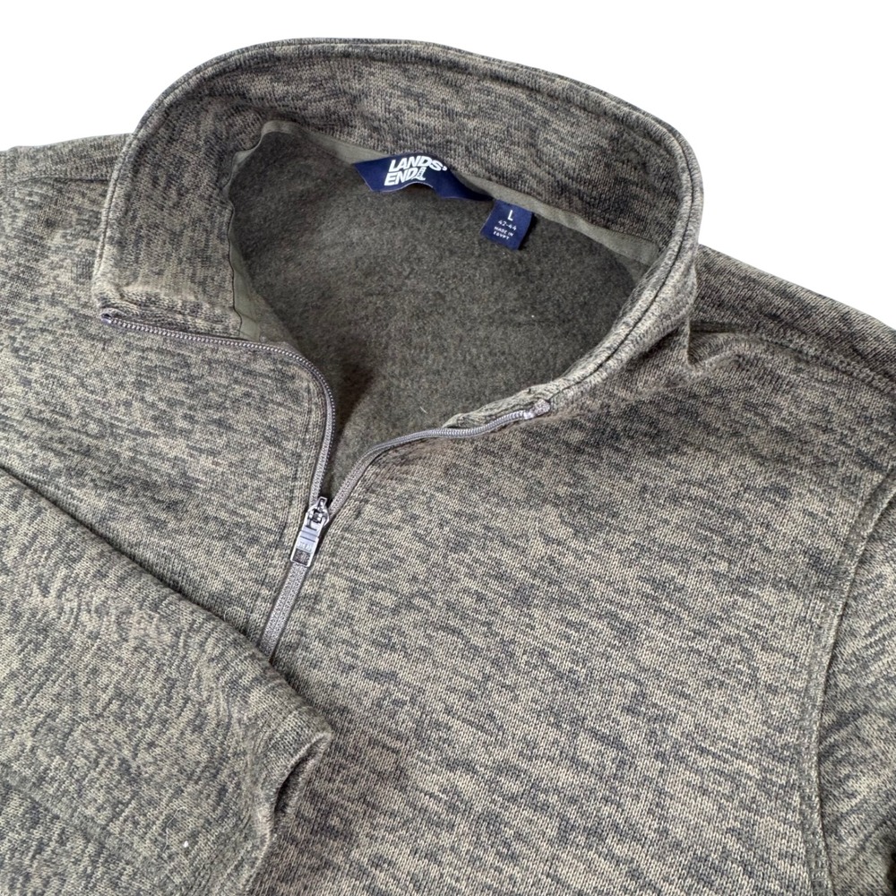 Lands End Men L OEKO-TEX Standard 100 Full Zip Fleece Jacket Olive Green Outdoor